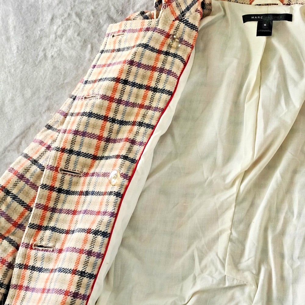 $500‎ Marc Jacobs Classic Plaid Wool Coat Preppy Vintage Size Small READ - Picture 7 of 13